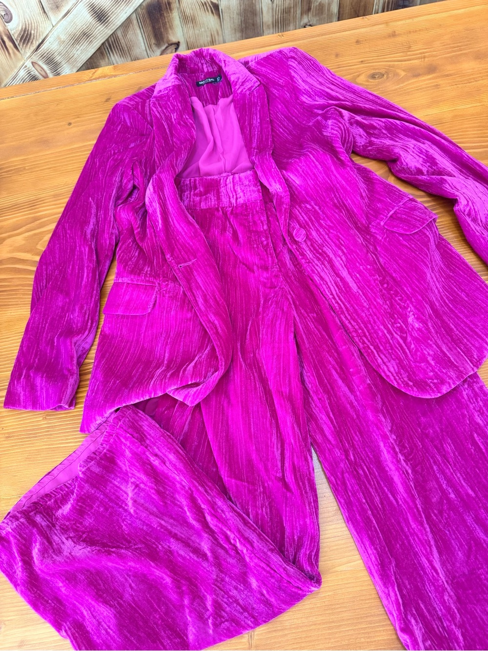 Nasty Gal Bright Fuchsia Velvet Blazer and Pants Set